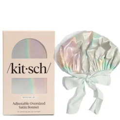 Hot KITSCH Adjustable Oversized Satin Bonnet Haze BlueCharcoalAura