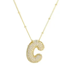 Discount Savvy Bling Balloon Bubble CZ Initial Necklace ABCDEFGHIJKLMNOPRSTVWY