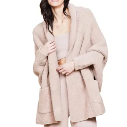 Hot Barefoot Dreams CozyChic® Cable Weave Blanket Wrap CarbonPearlWillow