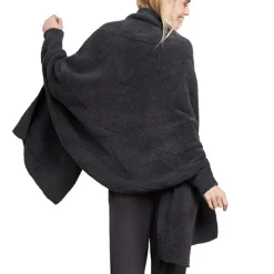 Hot Barefoot Dreams CozyChic® Cable Weave Blanket Wrap CarbonPearlWillow