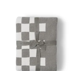 Sale Barefoot Dreams CozyChic Cotton Checkered Throw GrayEucalyptusFauna