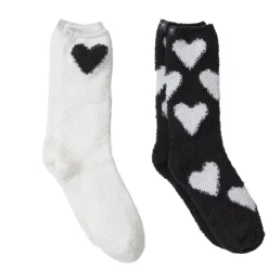 Discount Barefoot Dreams CozyChic® Heart Print Sock Set Pink PeonieCarbon