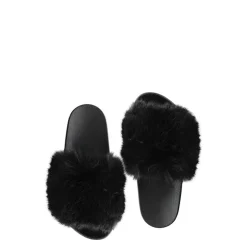 Sale Fabulous Furs Faux Fur-Trimmed Slides IvoryBlackCamel
