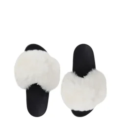 Sale Fabulous Furs Faux Fur-Trimmed Slides IvoryBlackCamel