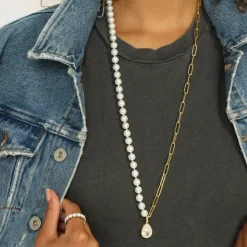 Clearance Melinda Maria Samantha Half Chain Pearl Necklace