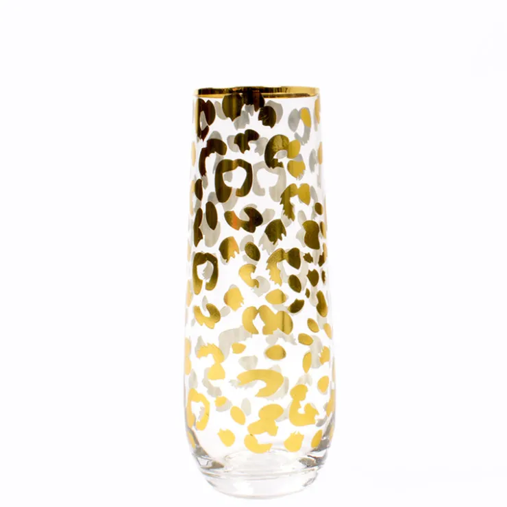Clearance 8 Oak Lane Stemless Champagne Flute - Gold Leopard