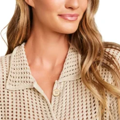 Fashion Barefoot Dreams Sunbleached Buttoned Short Sleeve Faded BlackStone